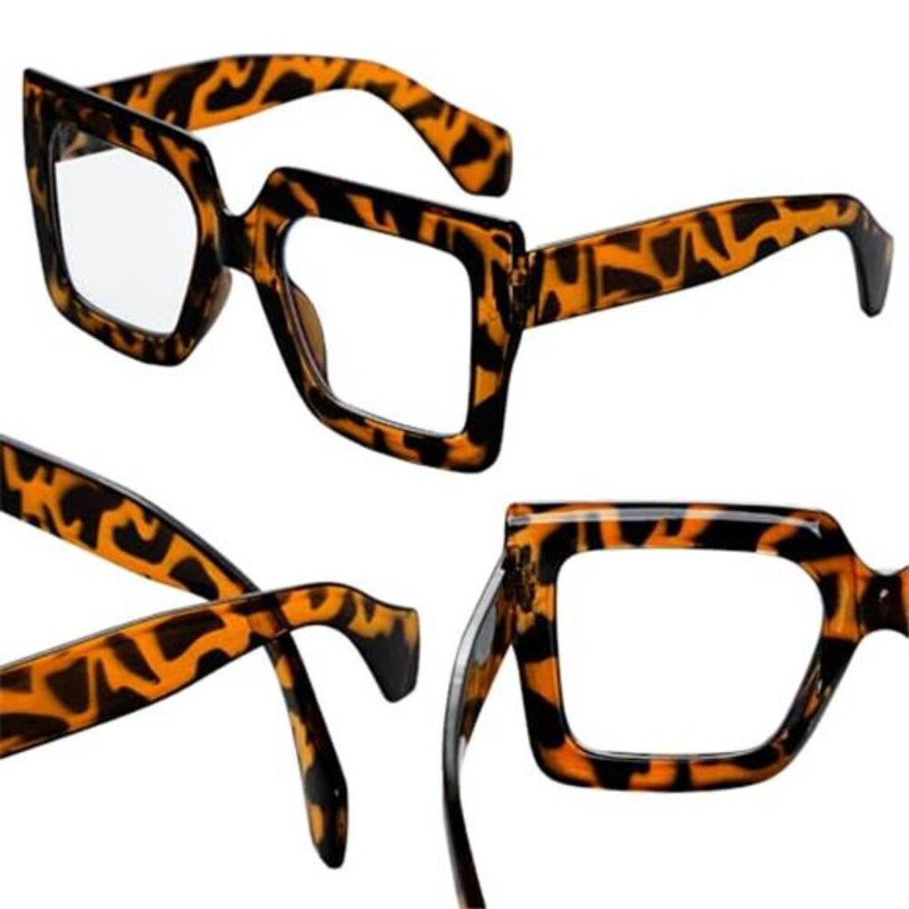 Oversized Square Blue Light Glasses Big Frame Computer Eyewear Animal Print - Picture 5 of 6